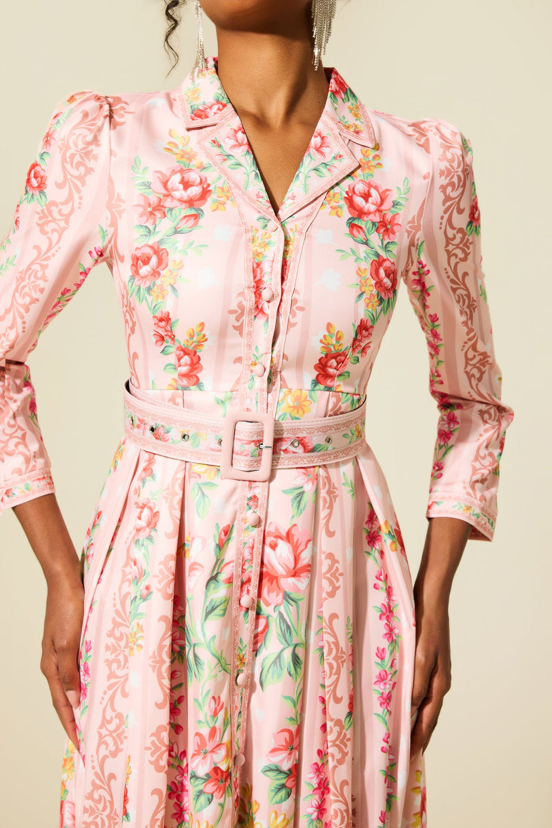 Long Sleeve Midi Dress With Belt