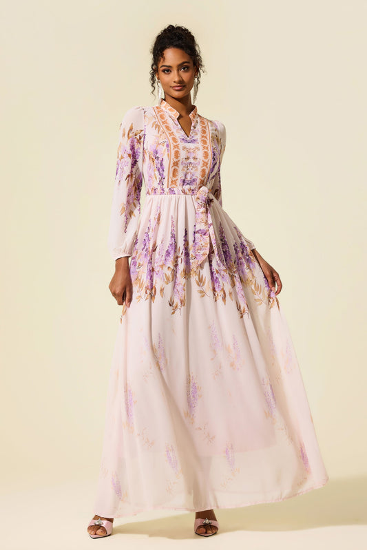 Lantern Sleeve Maxi Dress With Belt