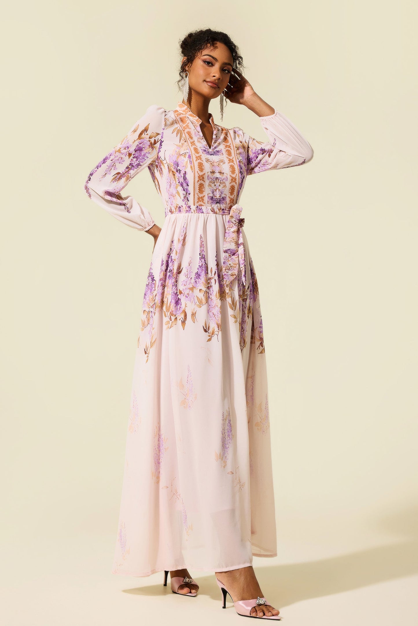 Lantern Sleeve Maxi Dress With Belt