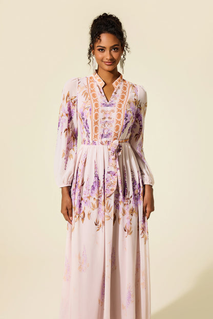 Lantern Sleeve Maxi Dress With Belt