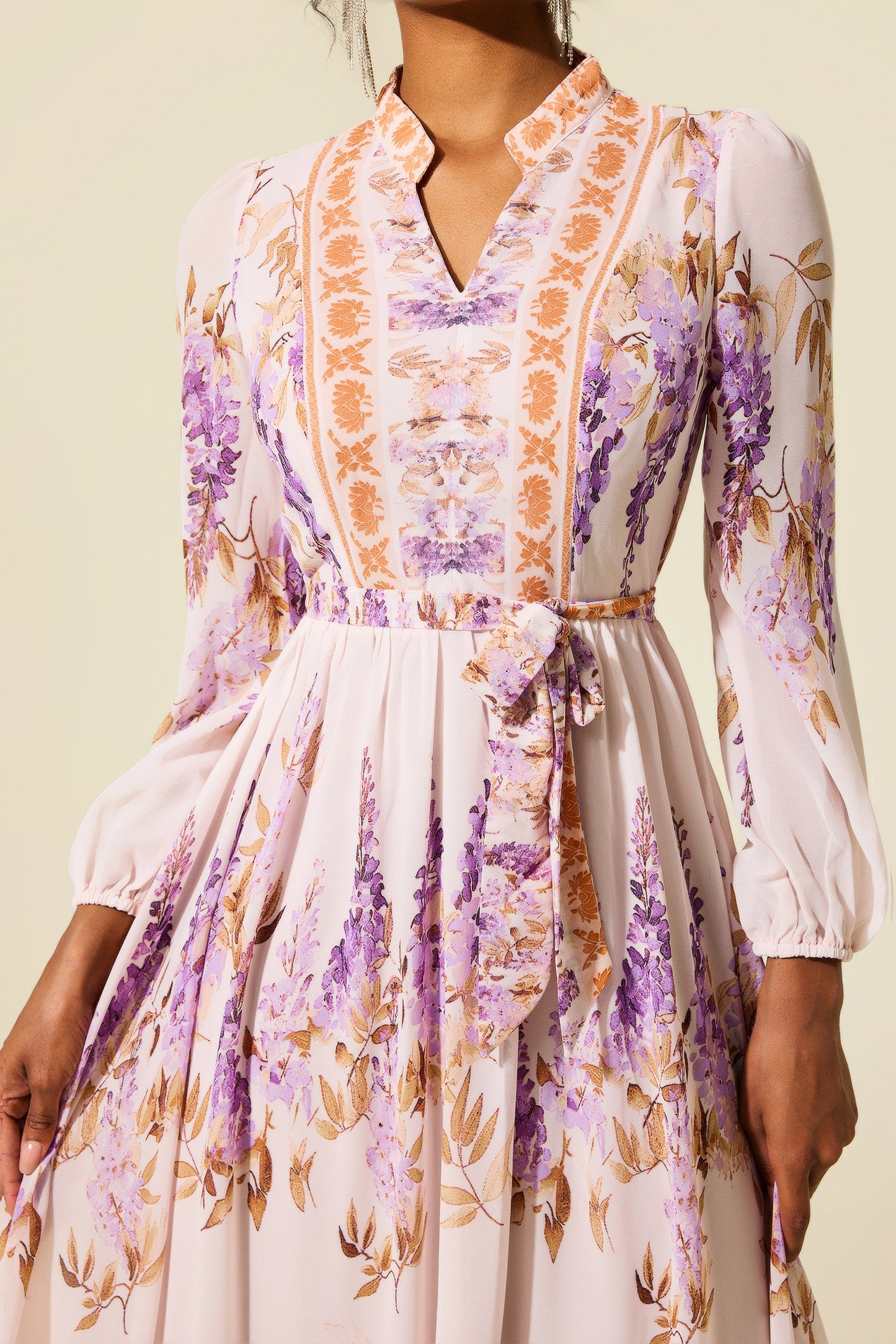 Lantern Sleeve Maxi Dress With Belt