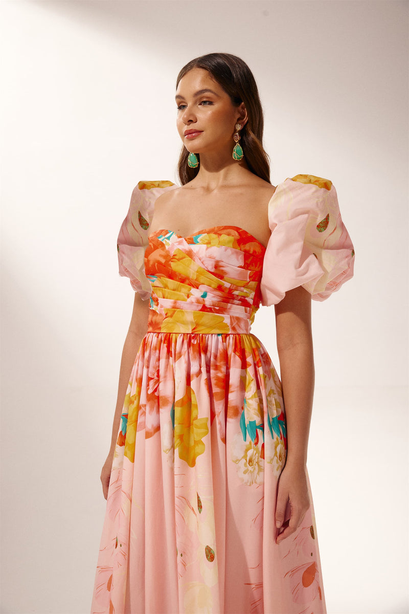 Audrey Printed Off-shoulder Midi Dress