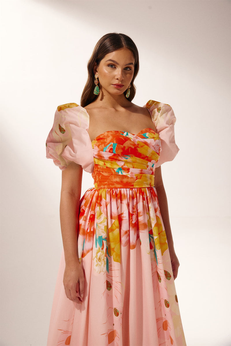 Audrey Printed Off-shoulder Midi Dress