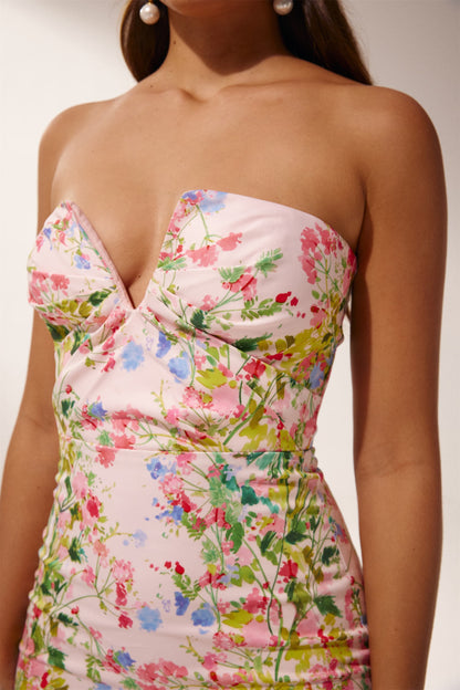 Karen Printed Strapless Midi Dress