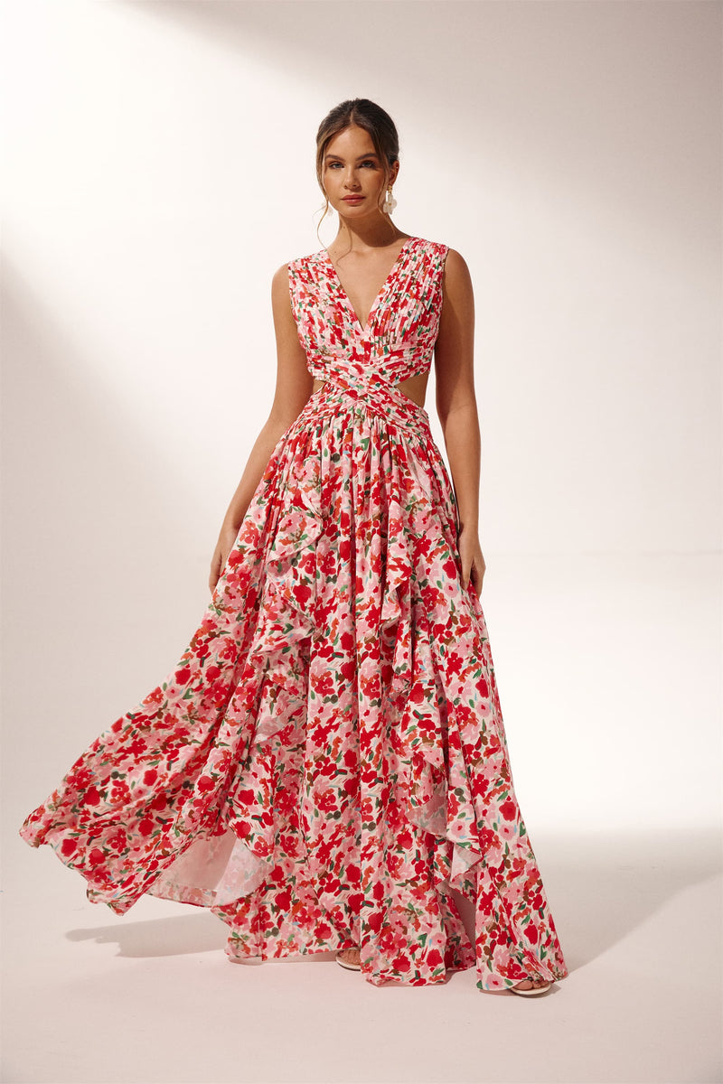 Muriel Printed Cut-out Maxi Dress