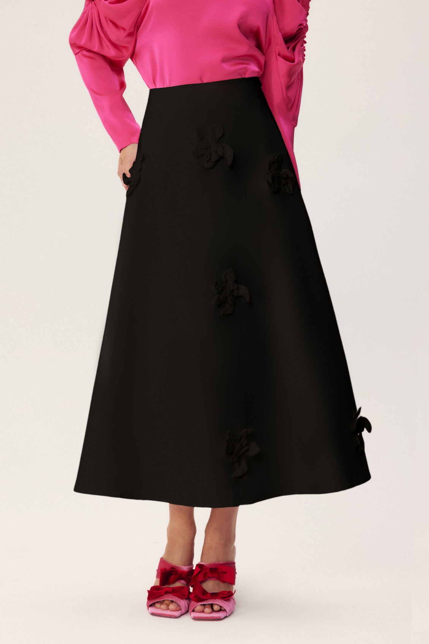 Una Sclupted Flower A-line Midi Skirt