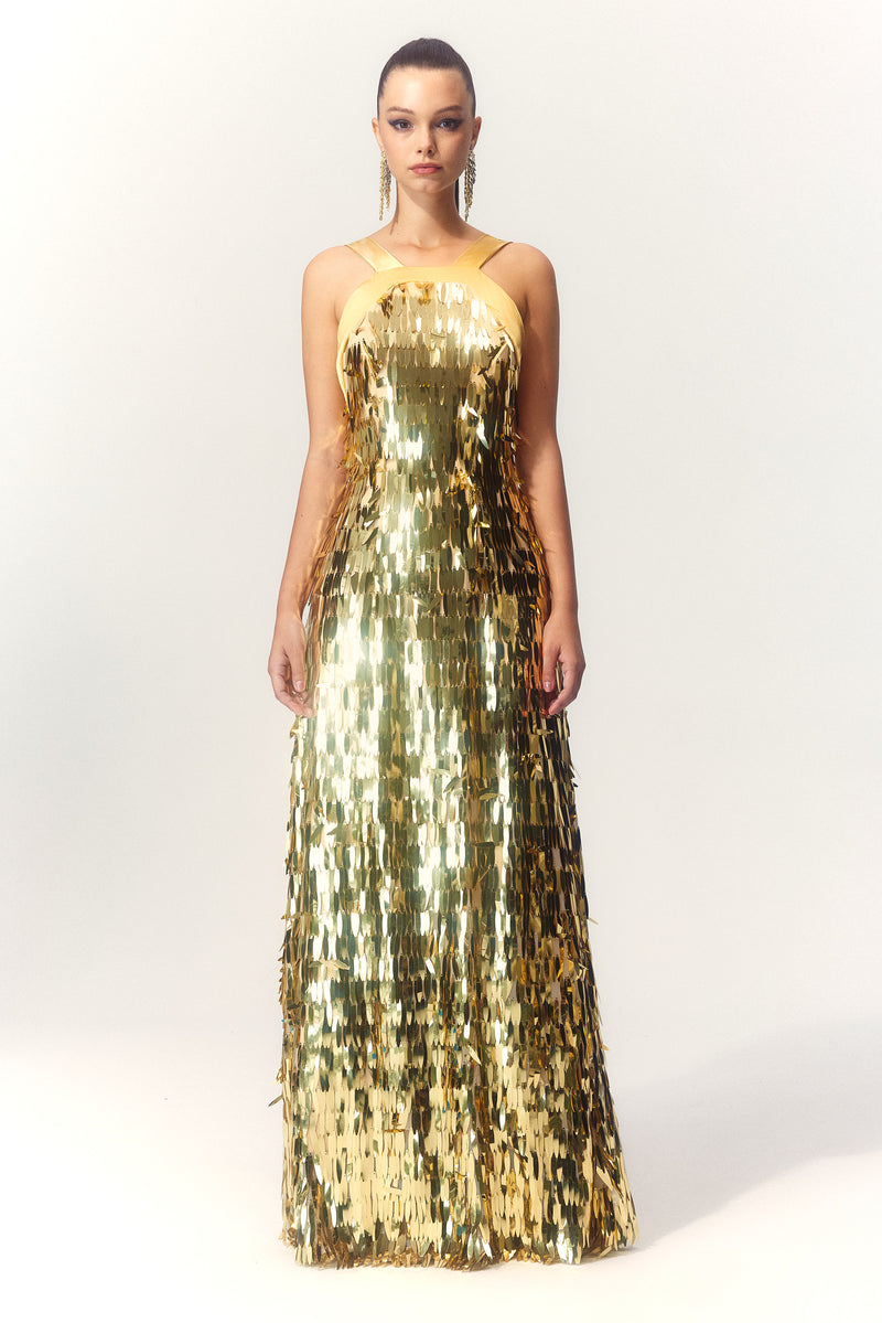 Geraldine Halter Backless Sequin Maxi Dress
