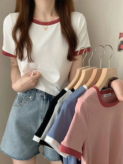 Brand New ’s T-shirt O-neck Short Tee T-shirt Woman T Shirt Tops Tees Slim Bottom Young Style Shirts for Female