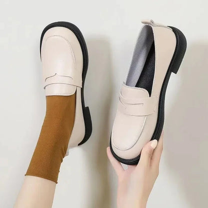 Black Leather Slip on British Style Low Heels Spring Platform Flats Loafers