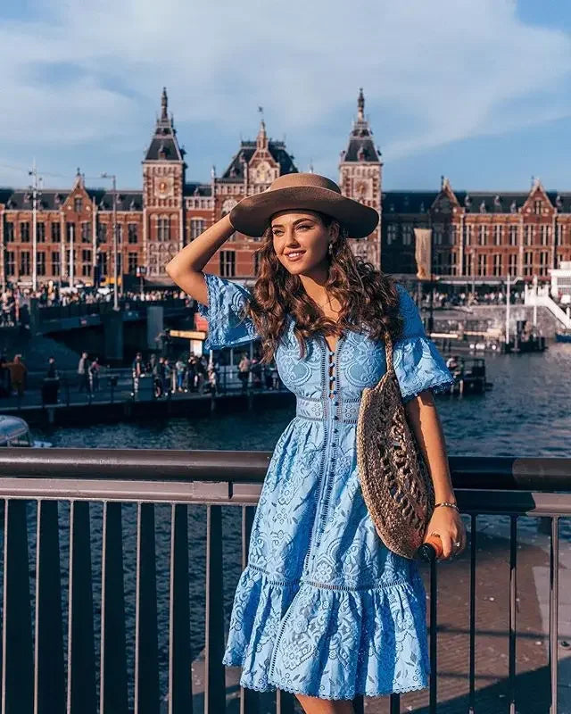 New Lace Flower Hollow Birthday Y2k Midi Dresses