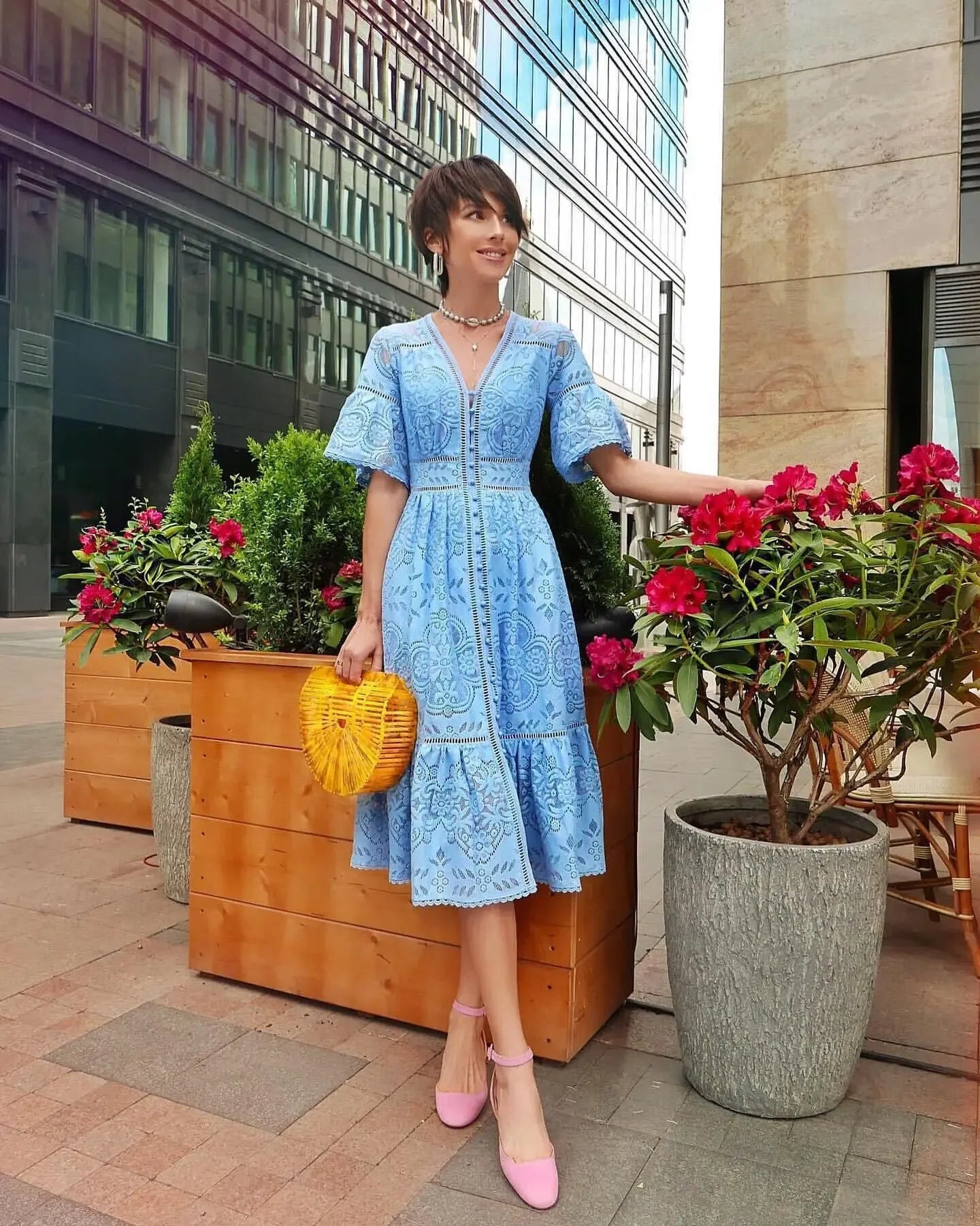 New Lace Flower Hollow Birthday Y2k Midi Dresses