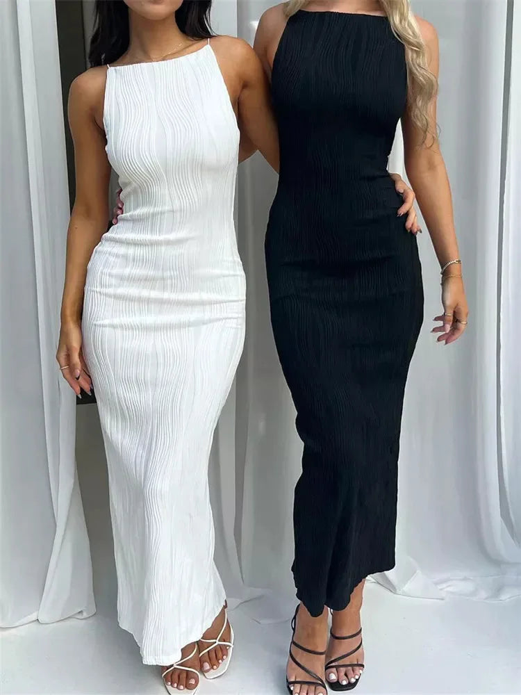Long Ruched Sleeveless Summer Back Split Clubwear Outfits Midi Dresses
