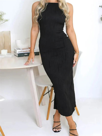 Long Ruched Sleeveless Summer Back Split Clubwear Outfits Midi Dresses
