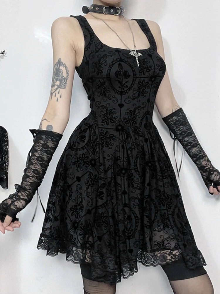 Summer New Harajuku Retro Wrapped Hip Mini Dress Y2k Gothic Punk Dark Style Tie Up A-line Dress