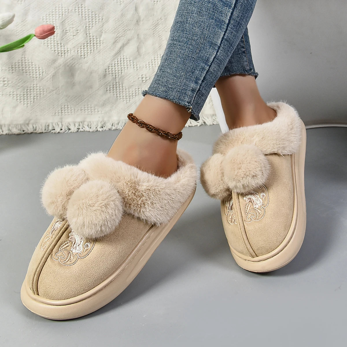 Warm Indoor Plush Platform Cotton Slippers Winter Snow Boot