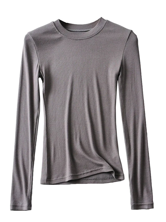 Clothing Cotton Kintted Tops Slim Elastic O-neck Full-sleeve T-shirt