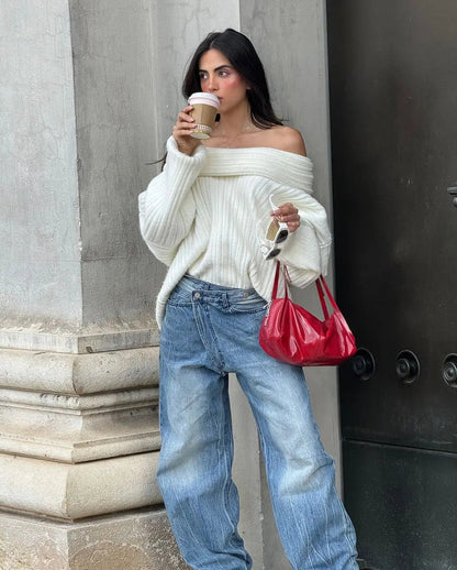 Off Shoulder Ultra Soft Knitted Sweater