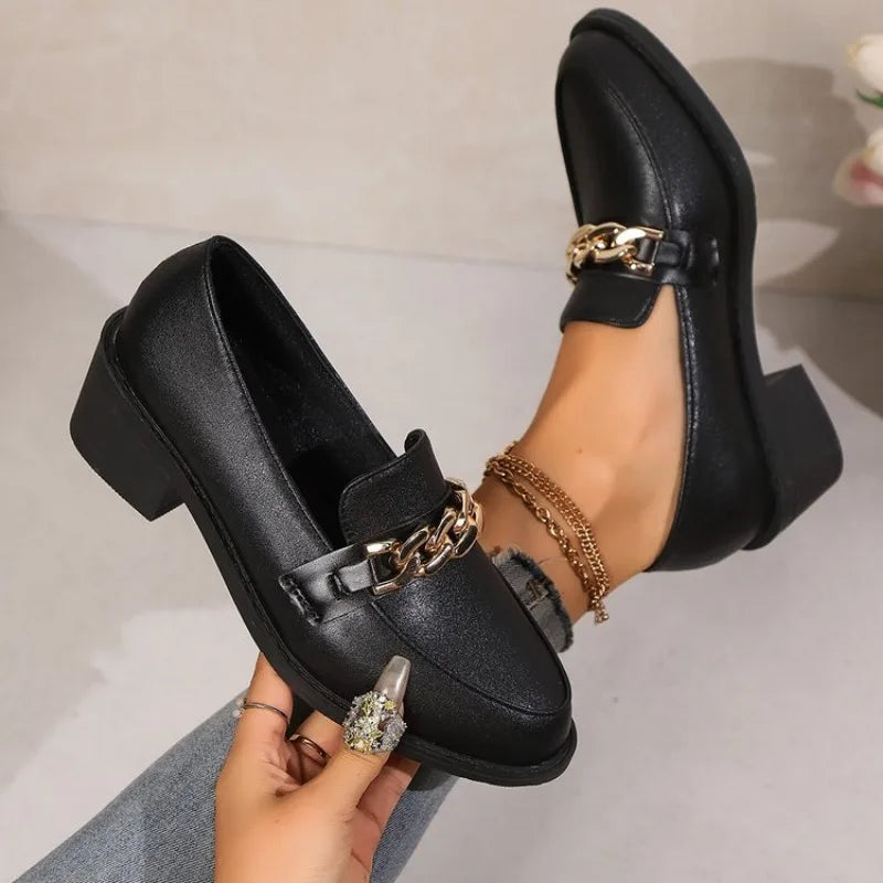 Black Platform Slip on Leather Designer Boat Flats Oxfords Loafers