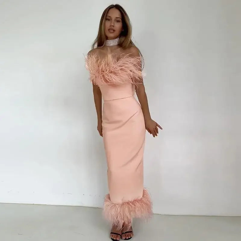 Pencil Off Shoulder Birthday Club Midi Dresses