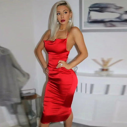 Maxi Puss Nightclub Satin Midi Dresses