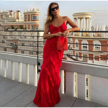 Chiffon Maxi Dress With Ruffles and Backless Split - Long Summer Wedding/christmas Party Outfit