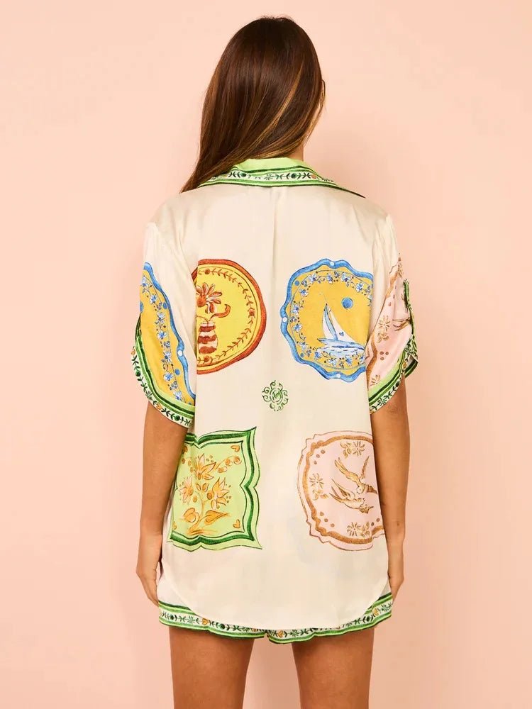 Printed Short-sleeve Blouse Top & Loose Shorts | Summer Beach Outfits