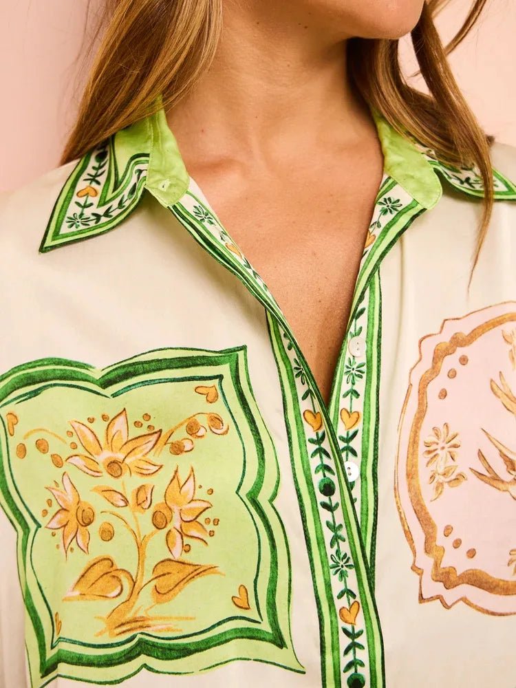 Printed Short-sleeve Blouse Top & Loose Shorts | Summer Beach Outfits