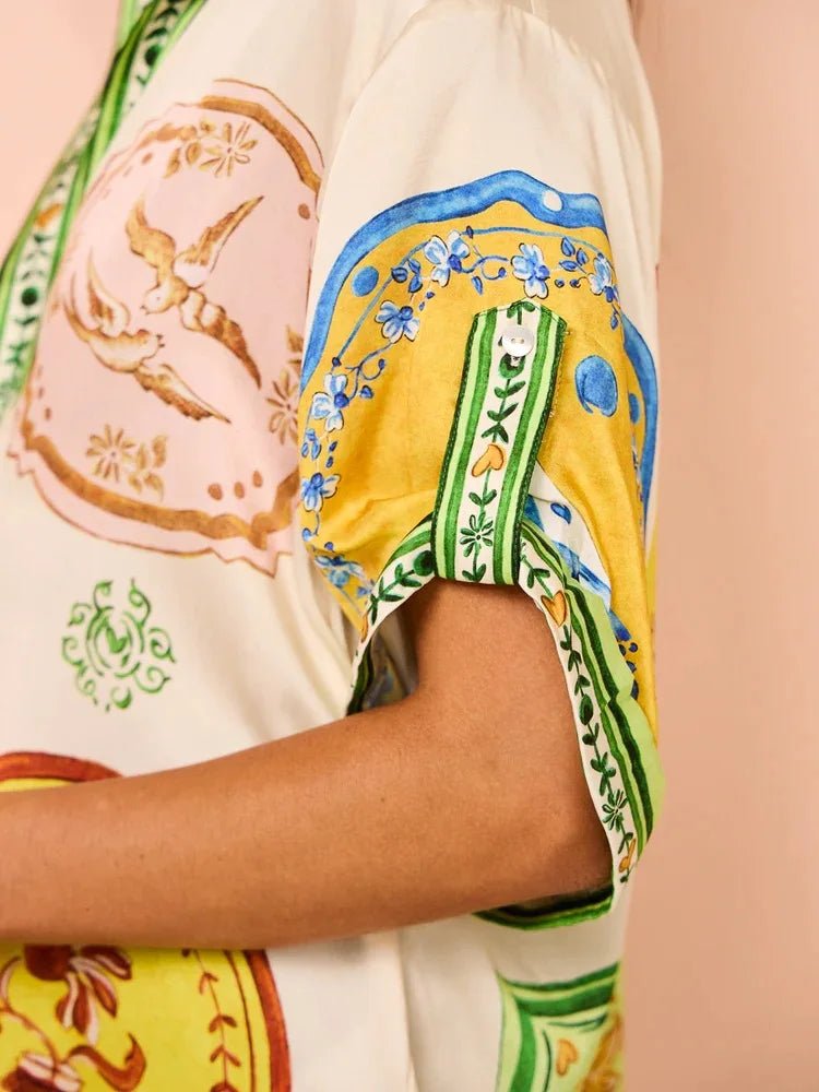 Printed Short-sleeve Blouse Top & Loose Shorts | Summer Beach Outfits