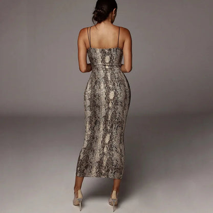 Leopard Print Sleeveless V-neck Spring Christmas Outfits Midi Dresses
