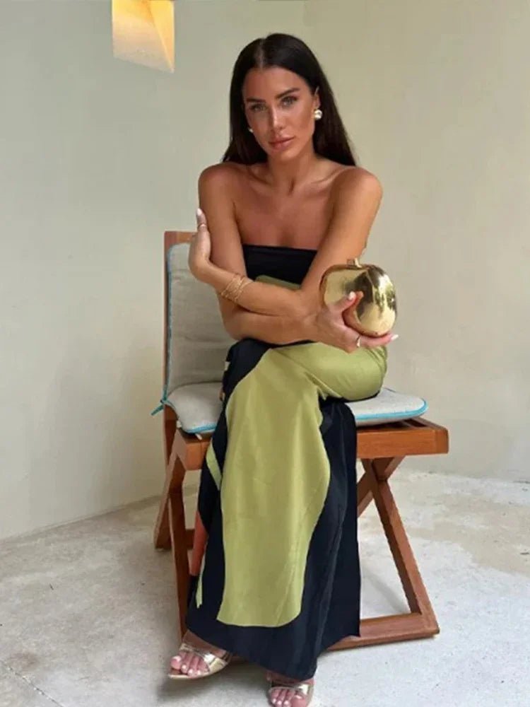 Printed Strapless Backless Long Dress - Summer Sleeveless