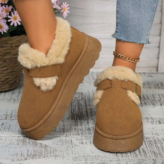 2024fashion Plush Flat Shoes Suede Round Toe Color Snow Boots Warm Flat Non-slip Ankle Boots Botas Mujer