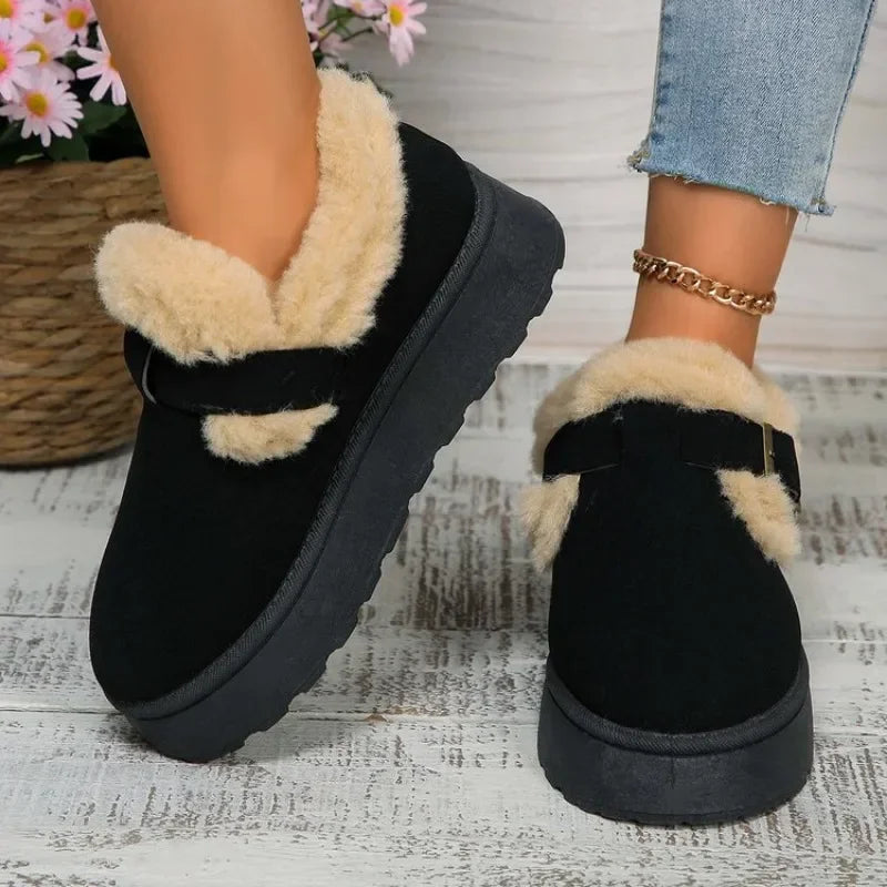 2024fashion Plush Flat Shoes Suede Round Toe Color Snow Boots Warm Flat Non-slip Ankle Boots Botas Mujer