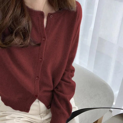 Single Knitted Long Pink Crop Knitted Cardigan Sweater