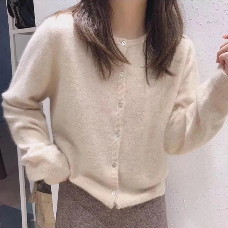 Single Knitted Long Pink Crop Knitted Cardigan Sweater