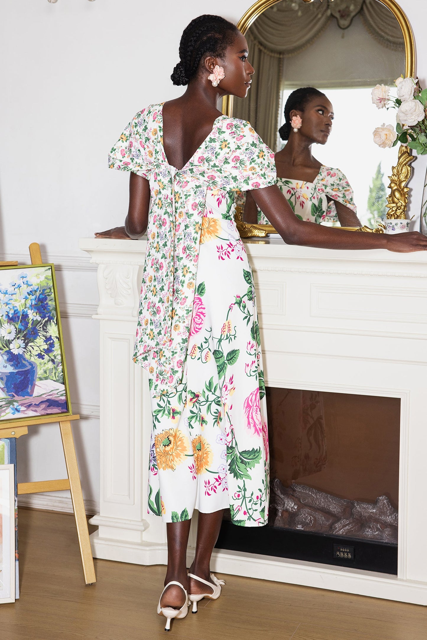 Bow Draped Short Sleeve Midi Dress