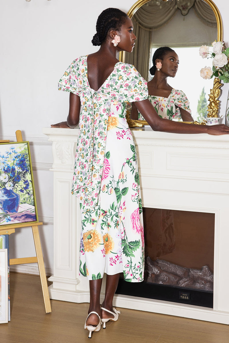 Bow Draped Short Sleeve Midi Dress