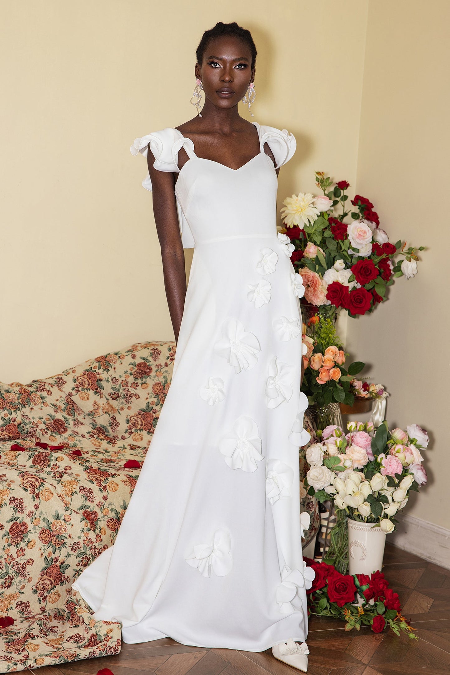 3d Flower Frill Sleeveless Maxi Dress
