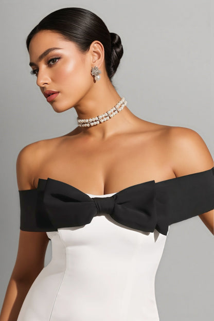 Parry Off-shoulder Bow Mini Dress