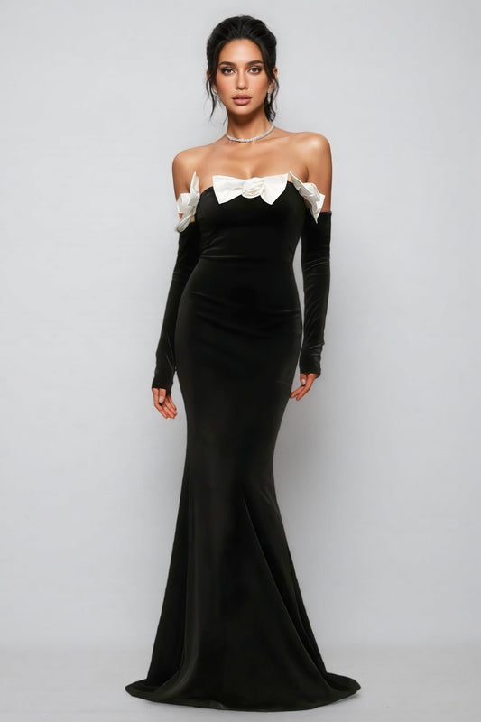 Eira Velvet Strapless With Bow Maxi Dress