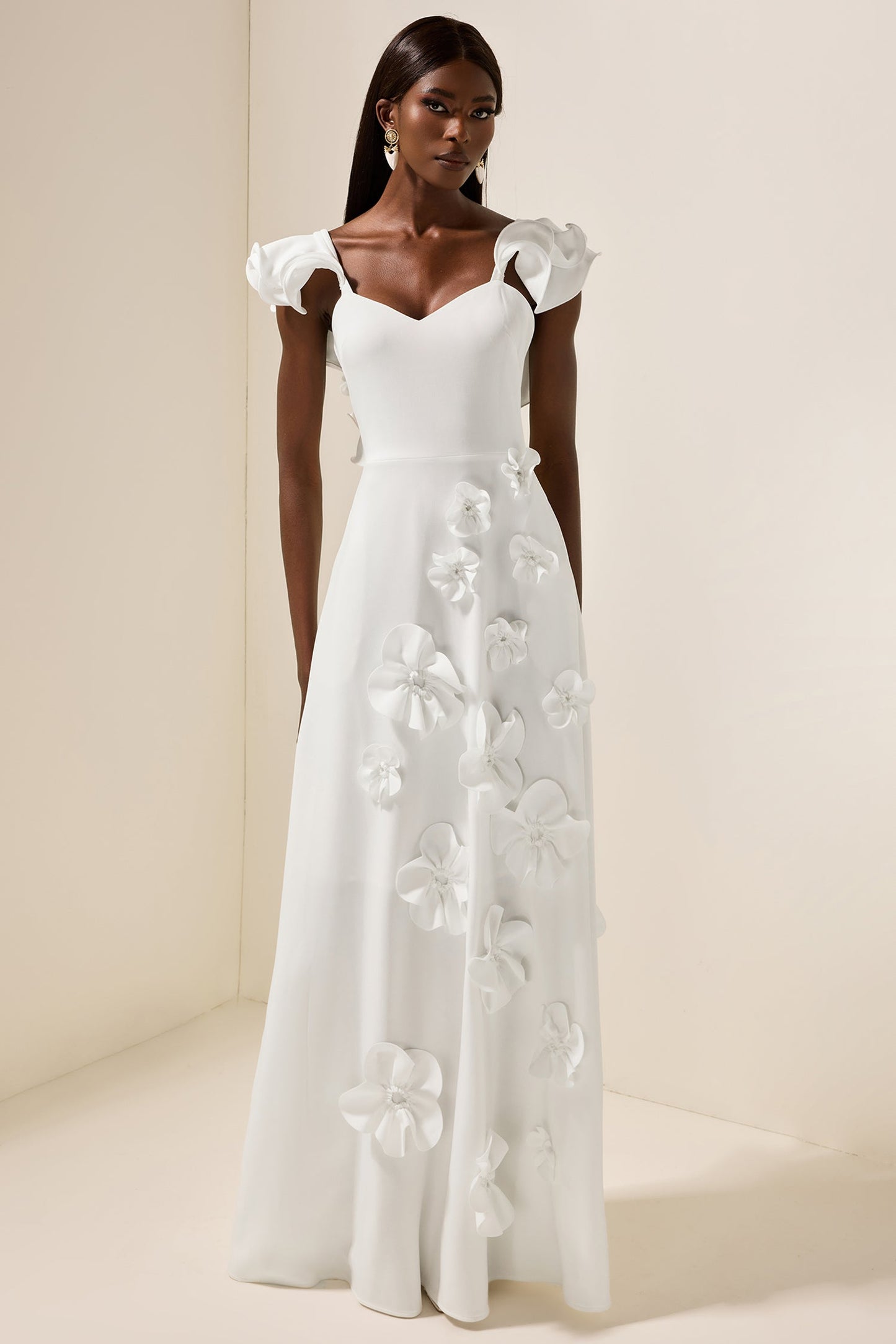 3d Flower Frill Sleeveless Maxi Dress