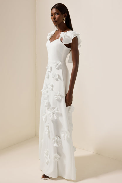 3d Flower Frill Sleeveless Maxi Dress