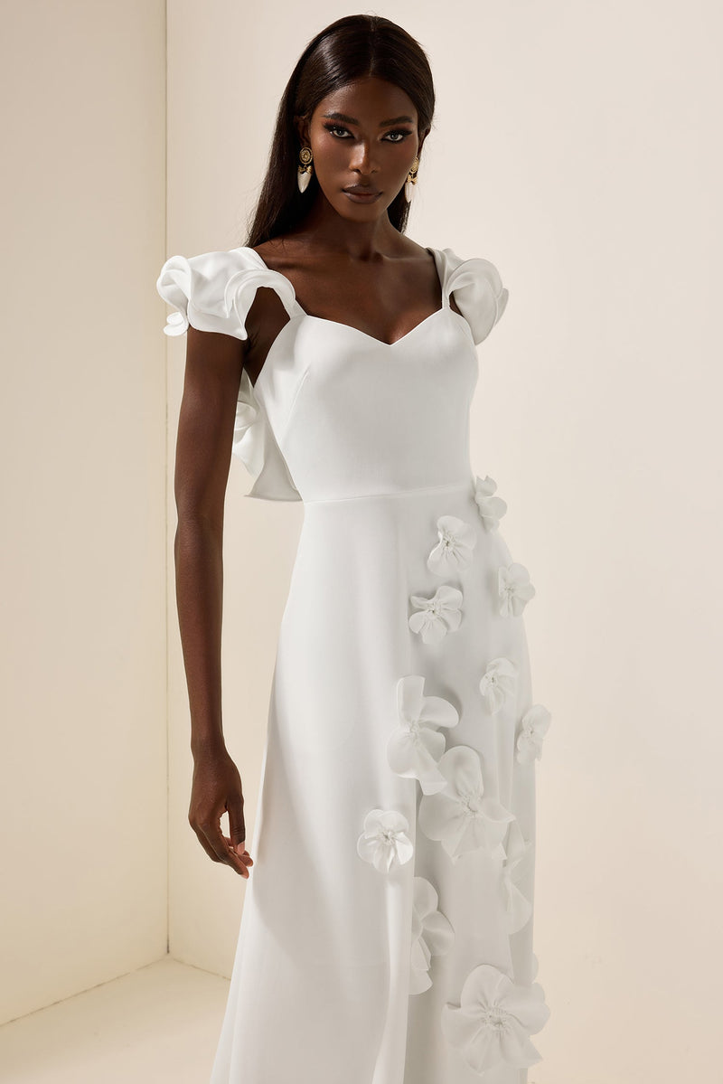 3d Flower Frill Sleeveless Maxi Dress
