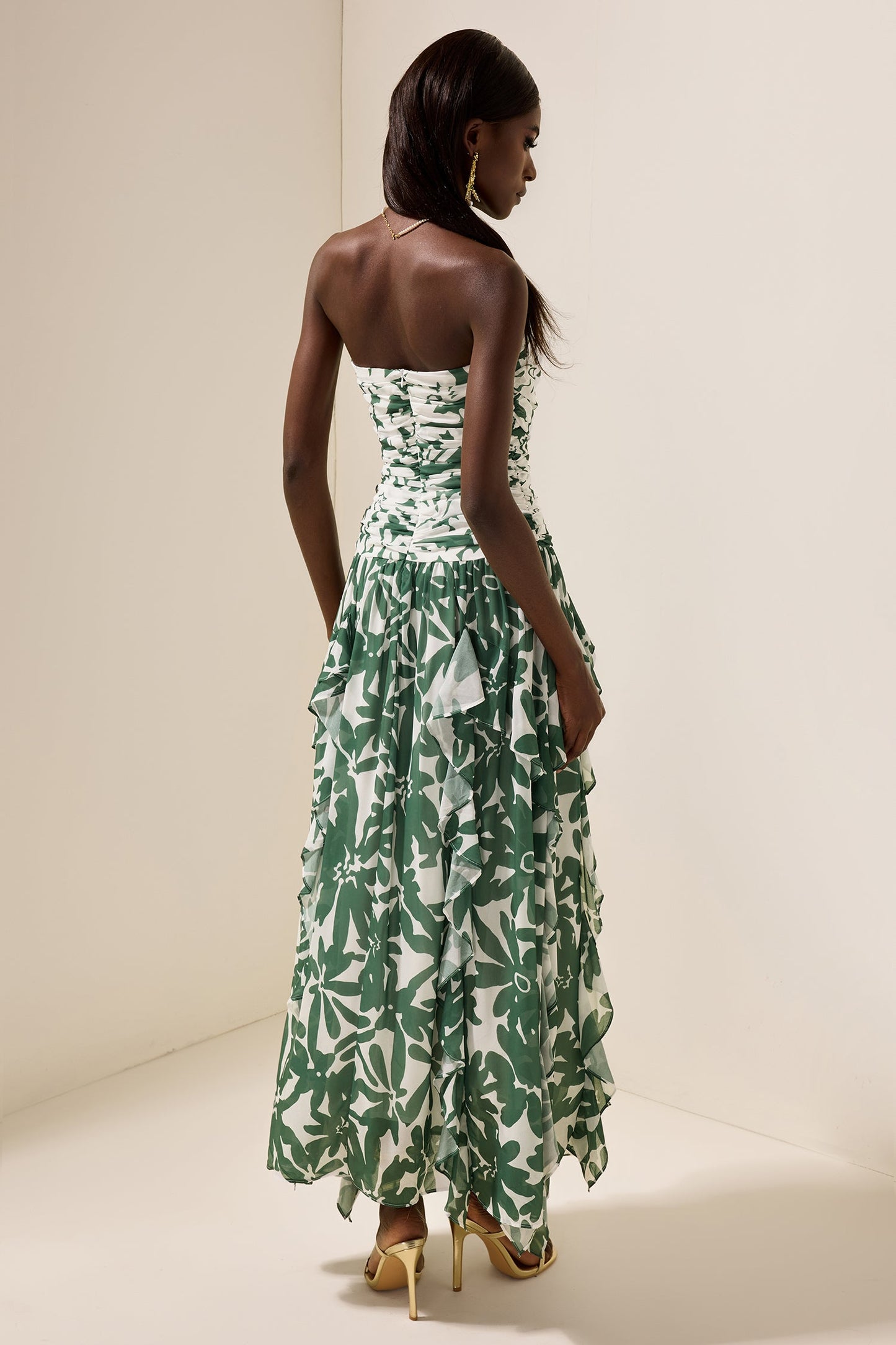 Ruched Strapless Midi Dress