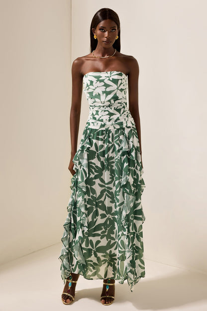 Ruched Strapless Midi Dress