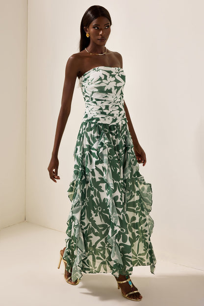 Ruched Strapless Midi Dress