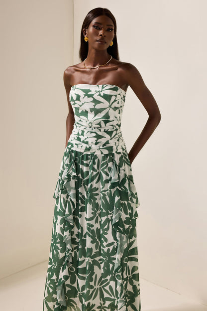 Ruched Strapless Midi Dress