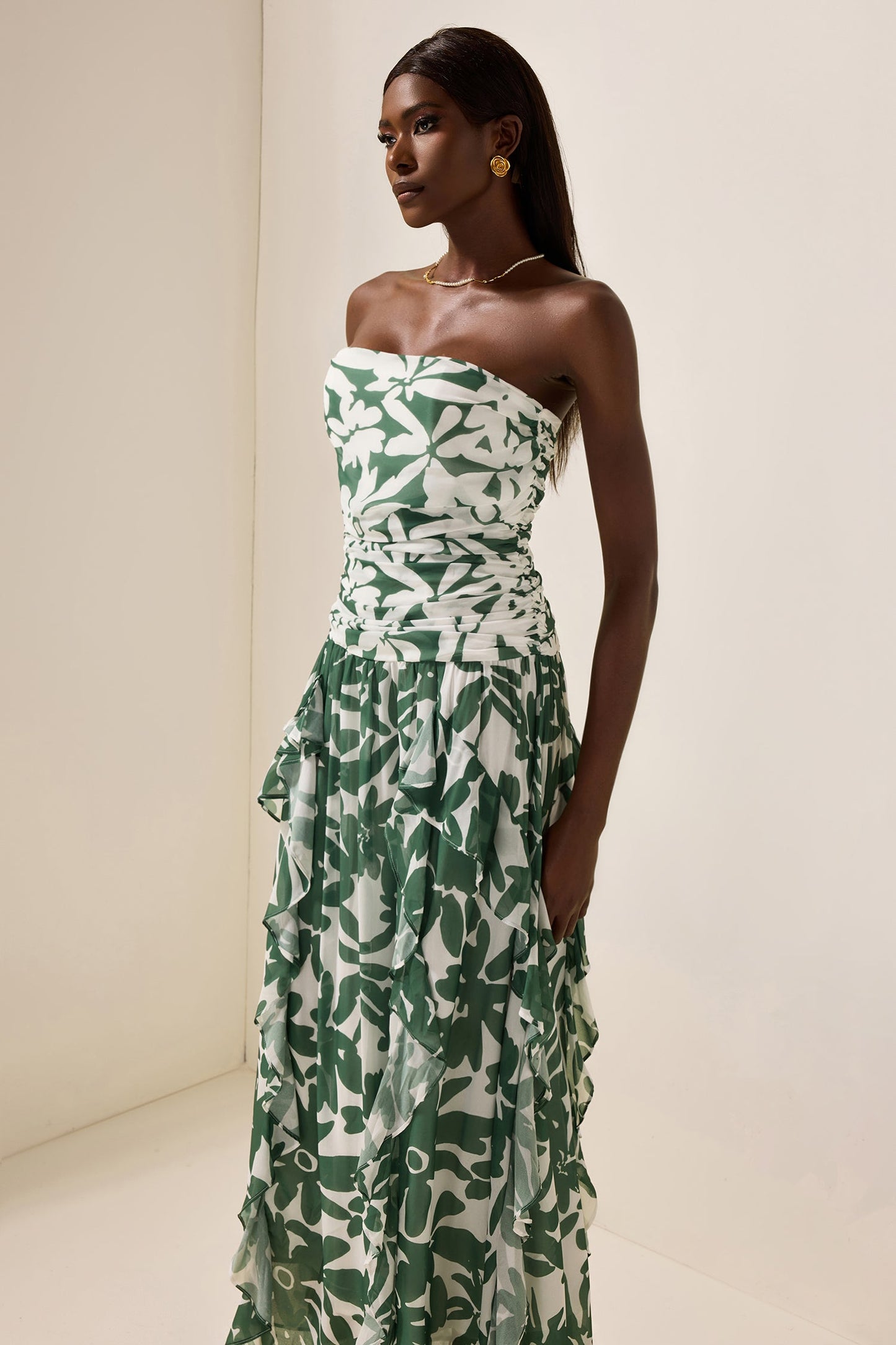 Ruched Strapless Midi Dress