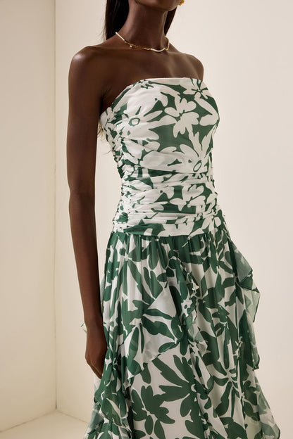 Ruched Strapless Midi Dress