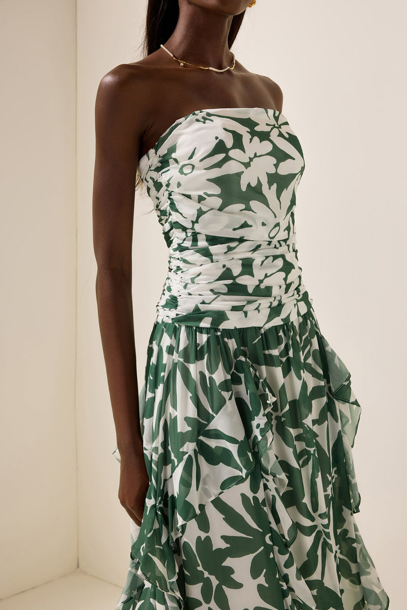 Ruched Strapless Midi Dress