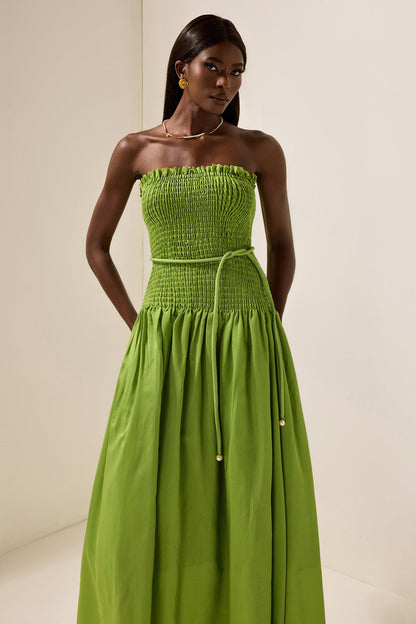 Smocking Sleeveless Midi Dress